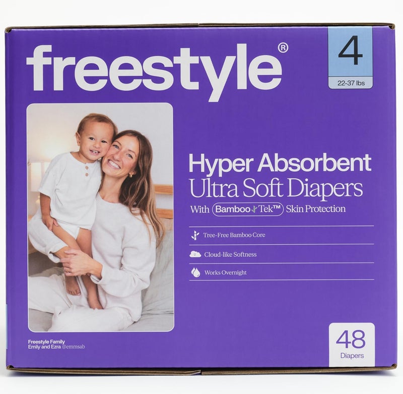 Freestyle BambooTek Diapers – (Size 4) Hyper Absorbent & Non-Toxic – Disposable Diapers for Sensitive Skin – Ultra Soft Diaper's (22-37 lbs) – 48 Count - Image 1